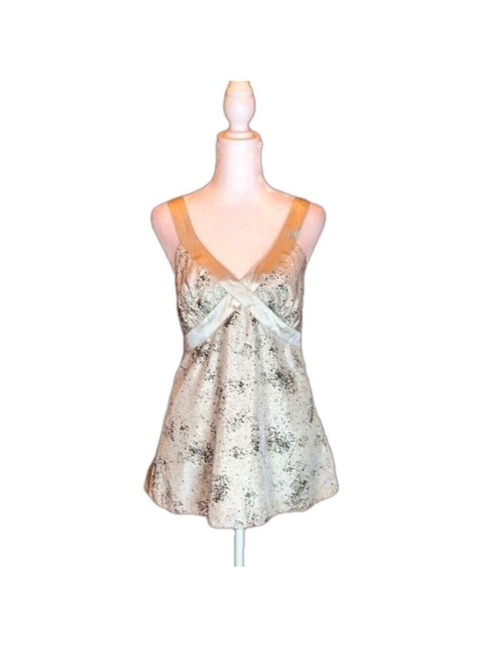 EXPRESS DESIGN STUDIO 100% Silk Shiny Gray with Black Print Tank Top Size S